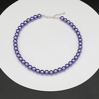 Long Simulated 10mm AAA Pearl Strand Necklace for Women Multicolor Pearl Choker Necklace 1920s Pearl Statement Necklace Costume Jewelry - color: 10mm Purple