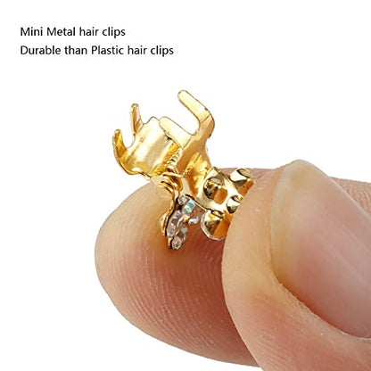 Small Hair Accessories: Mini Claw Clips with No-Slip Grip, Glitter and Rhinestone Details, Metal Clamps in Mixed Colors for Girls and Women (Gold-White Crystal) - color: Gold-White Crystal