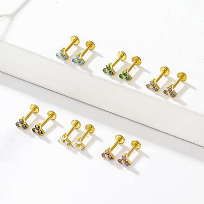 BelezaDosas G23 Titanium Labret Studs 16G Threadless Push-in Press Fit Lip Cluster Tragus Helix Lobe Conch Rook Medusa Cartilage Monroe Earring Push Back Piercing Jewelry - color: 16g8mm tri gd AB