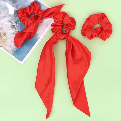 Silk Scrunchies Satin Silk Red Elastic Hair Scrunchies Ties Bows Ribbon Accessories Knotted Bows for Women Girls Hair Christmas Valentine's Day Gifts - color: Red