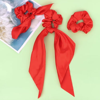 Silk Scrunchies Satin Silk Red Elastic Hair Scrunchies Ties Bows Ribbon Accessories Knotted Bows for Women Girls Hair Christmas Valentine's Day Gifts - color: Red