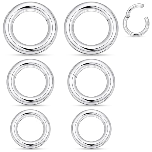 20G-2G Surgical Steel Hinged Clicker Septum Nose Rings Gauges Earrings Seamless Hoops Eyebrow Lip Ring Cliker Helix Tragus Daith Rook Earrings for Women Men - color: Silver, size: 2G(6mm)-12/14/16/19mm