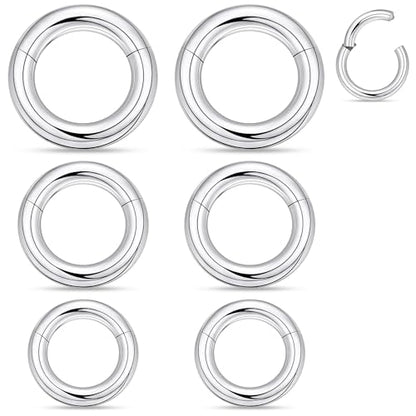 20G-2G Surgical Steel Hinged Clicker Septum Nose Rings Gauges Earrings Seamless Hoops Eyebrow Lip Ring Cliker Helix Tragus Daith Rook Earrings for Women Men - color: Silver, size: 2G(6mm)-12/14/16/19mm