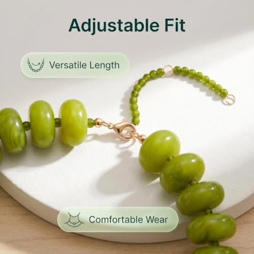 Chunky Beaded Statement Necklace for Women, Colorful Rondelle Bead, Bohemian Style, Adjustable Length, Summer Beach Accessory - color: Olive Green
