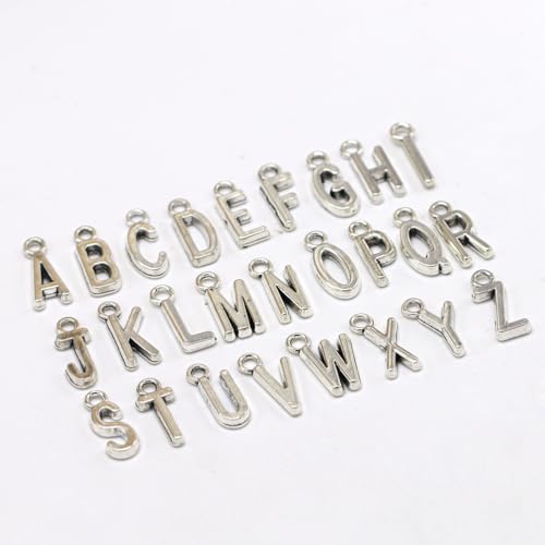 50pcs English Alphabet Pendant: Diy Jewelry Making Accessories for Necklace Bracelet (antique Silver)