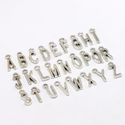 50pcs English Alphabet Pendant: Diy Jewelry Making Accessories for Necklace Bracelet (antique Silver)