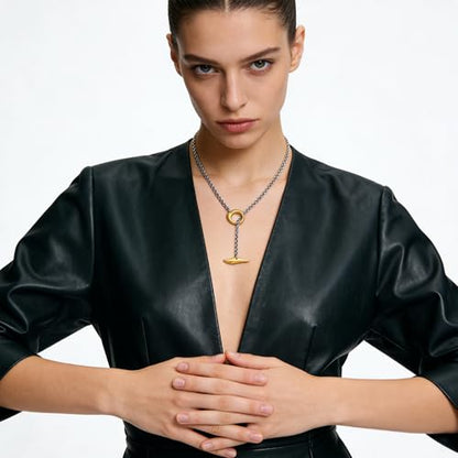 YUJIE Long Gold Y Necklace for Women - Adjustable Lariat Pendant Snake Chain, 14K Gold Plated Dainty Teardrop Necklace for Trendy & Formal Wear - color: mix metal