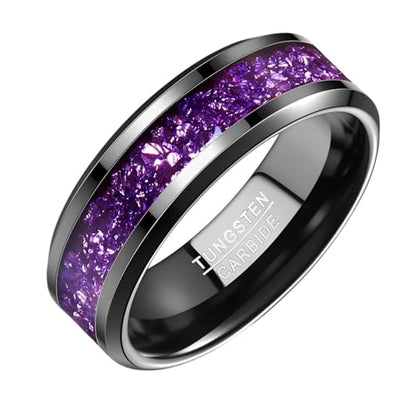 NUNCAD Black Tungsten Ring, Men's Wedding Rings with Blue/Amethyst/Galaxy Opal Ring 4mm 8mm Engagement Promise Ring Comfort Fit Size 5-12 - color: Amethyst & 8mm