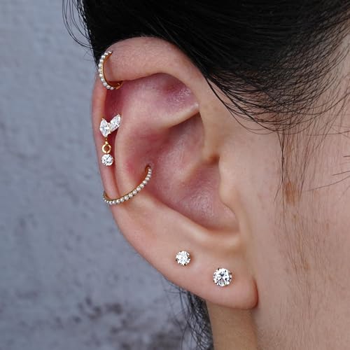 1PC ASTM F136 Titanium Mini Threadless Flat Back Stud 18G 6mm 8mm for Conch Helix Flat Tragus Labret - color: leaf - Gold