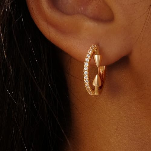 VACRONA Cubic Zirconia Huggie Earrings 14k Gold Plated Tiny Earrings Small Huggie Hoop Earrings Simple Lightweight Hoops Gift for Women - color: arrow crown