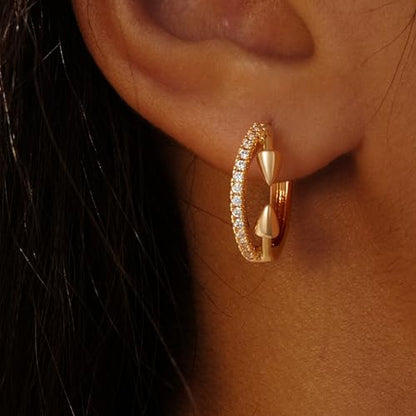VACRONA Cubic Zirconia Huggie Earrings 14k Gold Plated Tiny Earrings Small Huggie Hoop Earrings Simple Lightweight Hoops Gift for Women - color: arrow crown