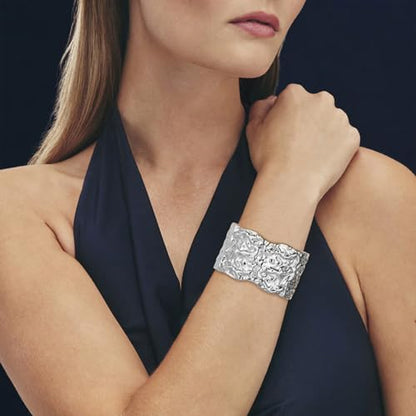 HZMAN Chunky Gold Cuff Bracelets for Women Thick Wide Bangle Bracelet Hammered Open Hinge Wrist Cuff Bracelet Jewelry Gift - color: 12.Meteorite Shaped Silver 7In