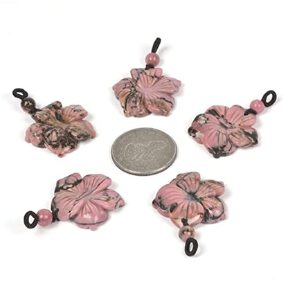 Justinstones Hand Carved Healing Crystals Gemstone Hawaii Flower Pendant Hand Weaving Wax Rope Necklace 22 inch - color: Matrix Rhodonite