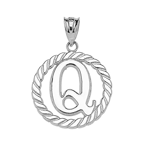 Claddagh Gold Fine 925 Sterling Silver Personalized Initial A-Z Roped Circle Charm Pendant - style: Q