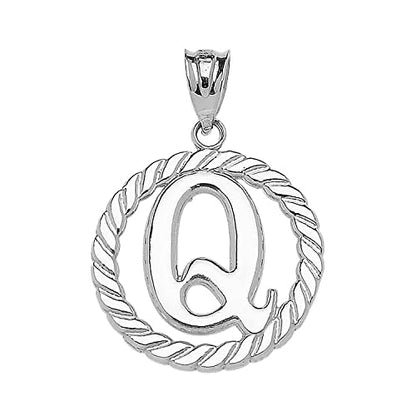 Claddagh Gold Fine 925 Sterling Silver Personalized Initial A-Z Roped Circle Charm Pendant - style: Q