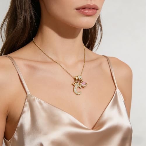 18K Gold & Silver Plated Initial Necklaces for Women - color: C-Gold