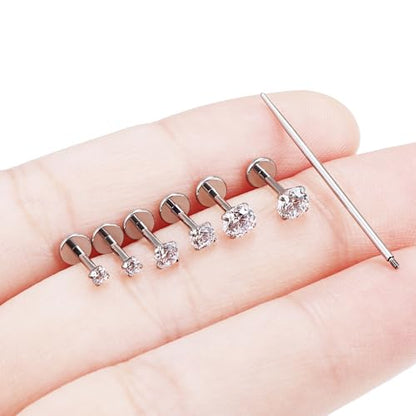 Cisyozi 20G 18G 16G F316 Titanium Flat Back Nose Rings Studs Hypoallergenic Medical Grade Nose Studs for Women Men Shiny Cubic Zirconia Nose Rings Piercings Jewelry for Sensitive Skin
