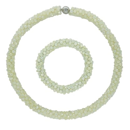 Hand Knotted Beads Statement Necklace Bracelet Jewelry Set Artificial Crystal Choker for Women- Handmade Beaded Strand Sparkly Faceted Crystal Rondelle-17inches, 30 Colors - color: Beige Set