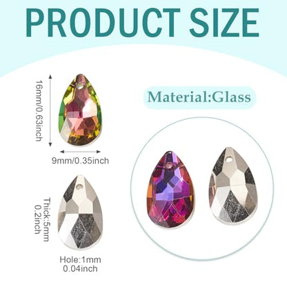 PH PandaHall Pandhall 100Pcs Crystal Teardrop Glass Beads Faceted Teardrop Beads Tear Drop Hanging Pendants for Women Necklace Bracelet Earring Jewelry Making