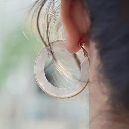 Chunky Gold Resin Hoop Earrings Leverback Statement Huggie Hoops Dangle Drop Dressy Earring Prom Festival Vacation Jewelry for Women - color: White, size: Hoop