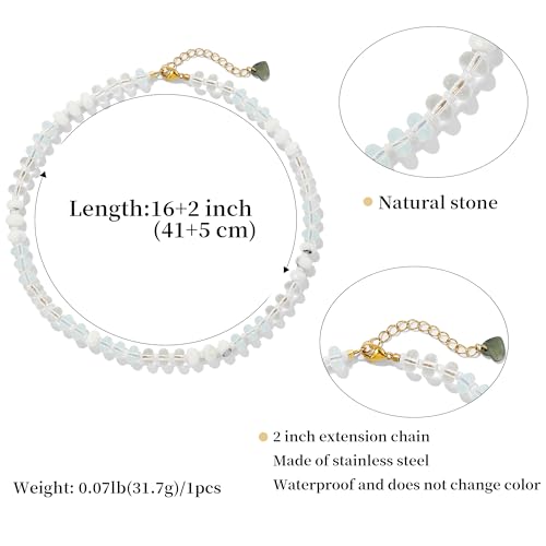 Gemstone Beaded Necklace for Women Colorful Natural Stone Freshwater Pearl Surfer Beach Rainbow Necklace Jewelry Gift - color: White