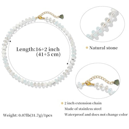 Gemstone Beaded Necklace for Women Colorful Natural Stone Freshwater Pearl Surfer Beach Rainbow Necklace Jewelry Gift - color: White