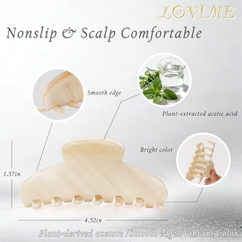 4.3 Inch Large Claw Clip for Thin Hair & Thick Half Ups, Cute Acetate French Hair Clips for Women, Non-Slip Secure Updos & Chic Daily Styles, Cream White - color: Cream White