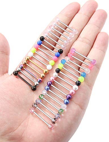 Prjndjw 14G, 16/19/22mmL, 25/30PCS, 5mm Ball Barbell Tongue Ring. Surgical Steel Nipple Piercing Vemom/Glow in The Dark/Created Pearl/Body Jewelry for Woman Unisex - color: 3/4in(19mm)