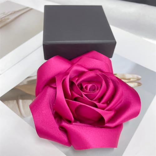 Satin Rose Flower Large Brooch Lapel Pins Handmade Fabric Flower Brooches Pin Classic for Wedding Party Dance Banquet for Women Men Dress Suit Clothes Accessories JewelryGifts 110mm - color: Hot Pink