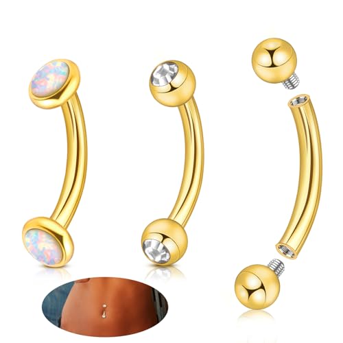 3-12 Pcs 14G Belly Button Rings Belly Rings for Women CZ Opal Navel Rings Belly Piercings Jewelry Belly Barbells Stainless Steel Body Belly Button Piercing Jewelry - color: Gold 3pcs 8mm