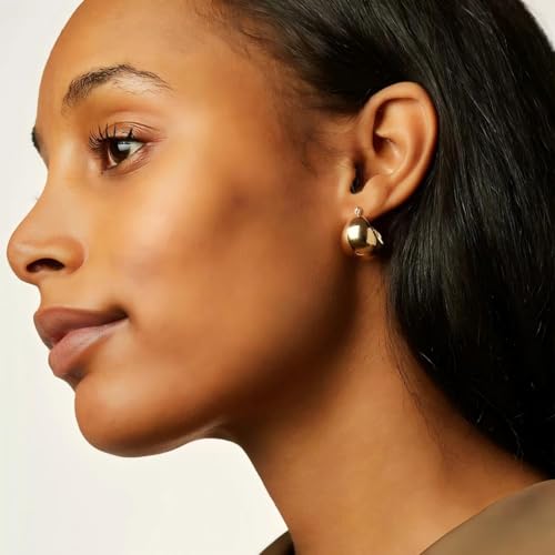 Chunky Gold Hoop Earrings for Women 14k Gold Plated Thick Triple Earrings | Hypoallergenic Trendy Chunky Gold Hoops Earrings,Dainty Jewelry Gifts for Women - style: Gold Teardrop U-Shaped Earring