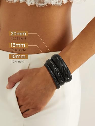 KeyStyle Bangle Bracelets For Women, Stainless Steel Stretch Bracelet Wide | 14K Gold/Rose Gold/Black/Silver Plated Flexible Wide Twisted Link Chain Wristband Jewelry, 10Mm, 16Mm, 20Mm - color: 16mm -Black