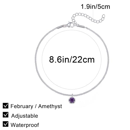Wellike Silver Ankle Bracelets For Women Waterproof Birthstone Anklets Adjustable Sparkly Chain Silver Plated Stainless Steel Anklet Non Tarnish Jewelry - color: KKWJL185-2