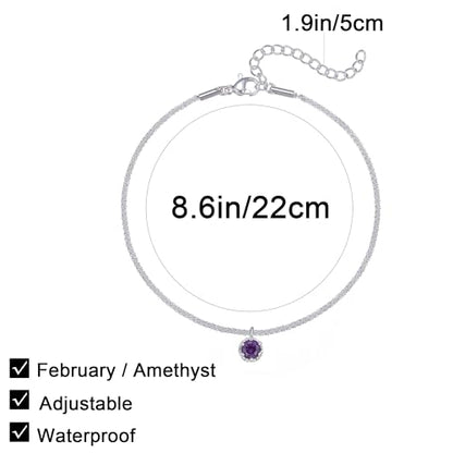 Wellike Silver Ankle Bracelets For Women Waterproof Birthstone Anklets Adjustable Sparkly Chain Silver Plated Stainless Steel Anklet Non Tarnish Jewelry - color: KKWJL185-2