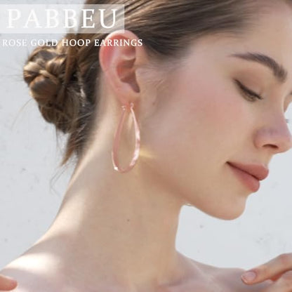 PABBEU Sterling Silver Hoop Earrings for Women, Lightweight Large Oval Hoops Earrings, Hypoallergenic Silver Hoop Earring for Women Gifts 30/40/50/60MM - color: rose gold 45*60mm/ 1.77*2.36in