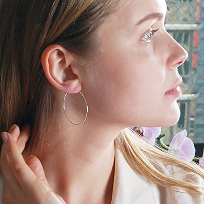 Thin Hoop Earrings for Women - Lightweight Wire Threader Loop Drop Dangles | Plated in 18K Gold or 925 Sterling Silver, Hypoallergenic and Safe for Sensitive Ears - color: 925 Silver Plated - 1.5" inch