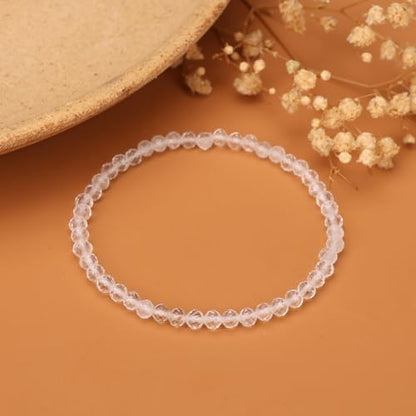 Natural Faceted Crystal Bracelet for Women,4mm Gemstone Round Beads Bracelets Adjustable Stretchy Healing Crystal Beads Bracelets Dainty Jewelry Gift - color: Clear Quartz
