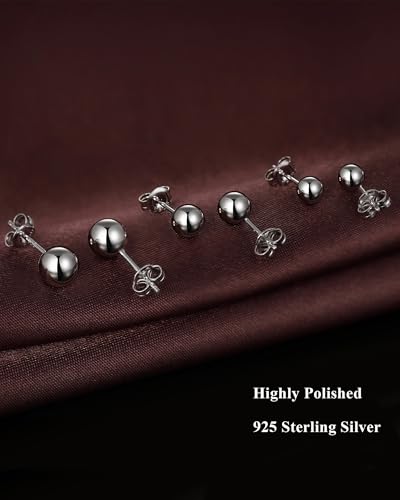 925 Sterling Silver Ball Stud Earrings for Women Men Hypoallergenic Ball Earrings 4mm-8mm - color: Sterling Silver, size: 5mm