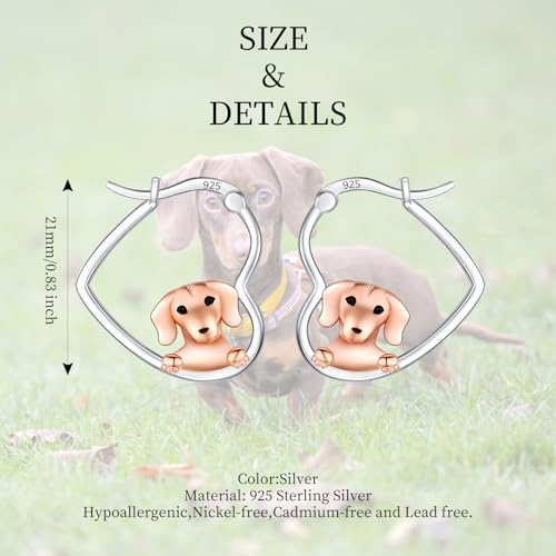 LES OSEWA Dog Animal Earrings Sterling Silver Animal Heart Hoop Dangle Earrings Cute Jewelry Gifts for Women - color: Dachshund