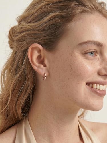 925 Sterling Silver Huggie Hoop Earrings, Small Silver Hoop Earrings for Women Hypoallergenic Huggie Lightweight Small Hoops Earring Cartilage Sleeper Earrings 6/8/10/12/14/16/18/20mm - color: Rose Gold, size: 12MM