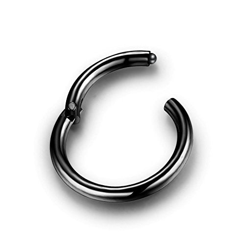 5Pcs Stainless Steel 16G 18G Sleeper Hoop Earrings for Women Men Septum Hinged Clicker Nose Lip Ring Helix Daith Cartilage Tragus Piercings Tiny Small Huggie Hoops Hypoallergenic Sensitive Ears Jewelry - style: 10mm in Black 16G
