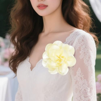 Large Rose Flower Brooches Chiffon Camellia Brooch Lapel Pins Hair Clips Hat Pins for Women Wedding Banquet Accessories Large Satin Flowers 5.5in - color: Beige