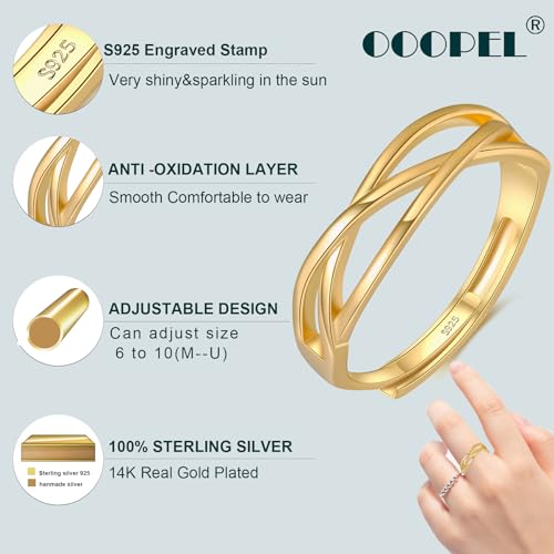 OOOPEL Sterling Silver Adjustable Ring S925 Silver Rings for Women Cubic Zirconia Twist Love Knot Dainty Ring Silver Minimalist Open Finger Rings Silver Thumb Sterling Silver Ring - color: Gold,Celtic Knot