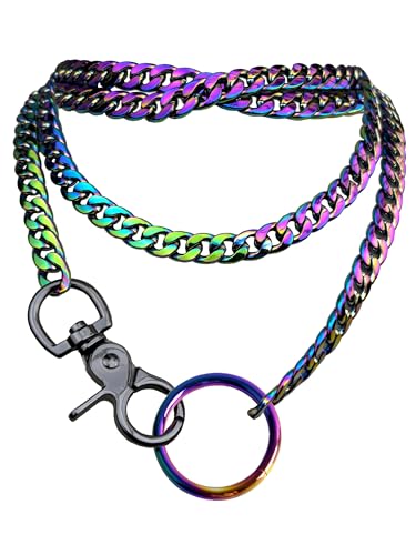 paloli Women's Slip Chain Rainbow Heart O-Ring Chunky Chain Necklace, Rays Cuban Long Layered Jewelry, Adjustable Lariat Y-Necklace Heart Loop Choker - color: K-Oring-Rainbow