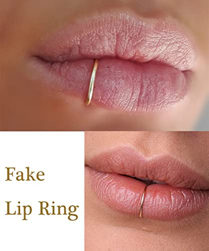 QWALIT Fake Nose Ring Fake Lip Piercing Fake Lip Ring Fake Nose Ring Hoop Fake Snake Bites Fake Lip Piercings Faux Lip Rings Fake Nose Piercing Clip on Nose Ring Spring - color: A4-spring + basic- gold