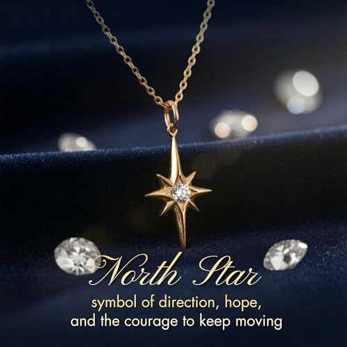 HOPE LOVE SHINE Women's New Beginnings Necklace - 14k Gold Plated Sterling Silver, Healing & Recovery Gift, Adjustable 16+2" Chain - color: STERLING SILVER, style: f. NORTH STAR