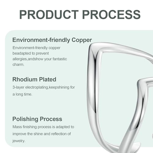 Silver Open Adjustable Stacking Rings for Women, Minimalist Wrap Band Set, Geometric/Heart/Wave/Leaf/Spiral Styles, Hypoallergenic, Gift Box Included, Thumb Ring Option - color: V-shaped Heart