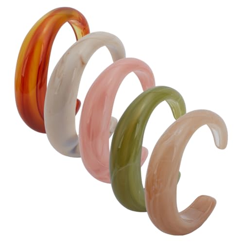 5Pcs Resin Cuff Bangles for Women 5 Colors Finished Bracelet Chunky Irregular Large Square Bracelets Colorful Fashion Open Geometric Wide Bracelet for Lady Holiday Charm Jewelry Set