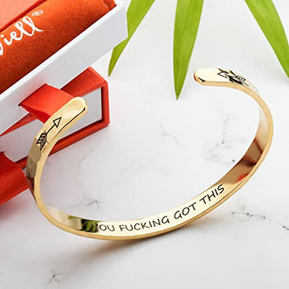 Bracelet - Gifts for Women – Inspirational, Friendships, Love, Mom, Daughters, Sisters, Christian, Graduations, Memorials & Wedding Gifts – 100+ Phrases – Stainless Steel, Gift Ready - color: BADASS Gift - You F***king Got This
