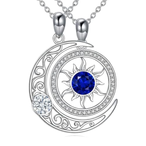 Couples Necklace for 2 Sun and Moon Pendant Matching Jewelry Anniversary Birthday Gifts for Couples BFF - color: April&September